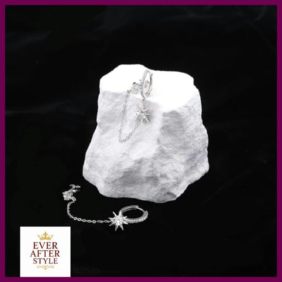 Sterling Silver Double Piercing Chain Earrings Elegant Layered Dangle Studs - Picture 4 of 8